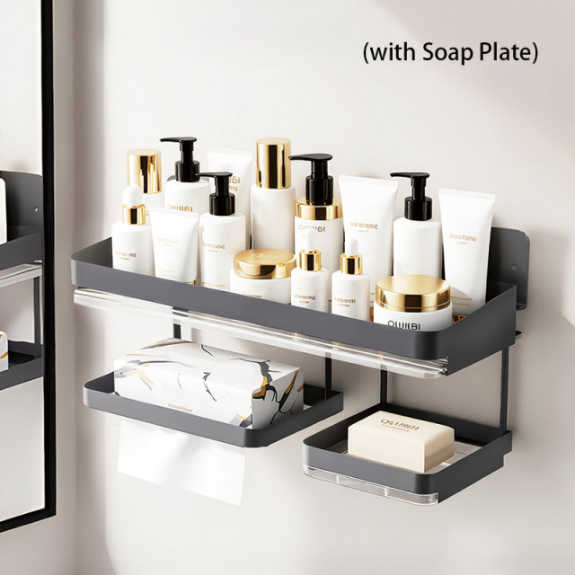 Huamili 304 Stainless Steel Wall-Mounted Drill-Free Detachable Shelf PET Acrylic for Home Bathroom Kitchen