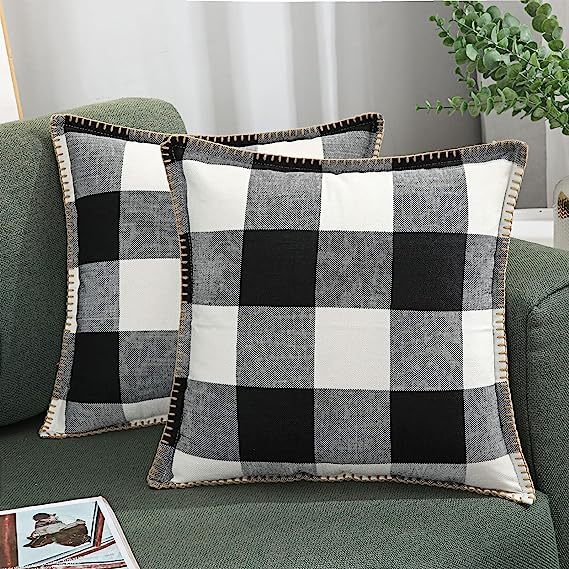 Buffalo Plaid Check Pillow Covers-Black and White
