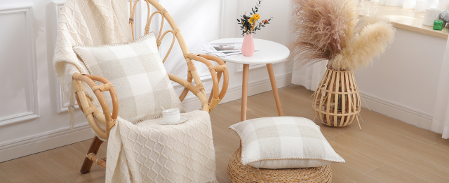Buffalo Plaid Check Pillow Covers-Cream and White
