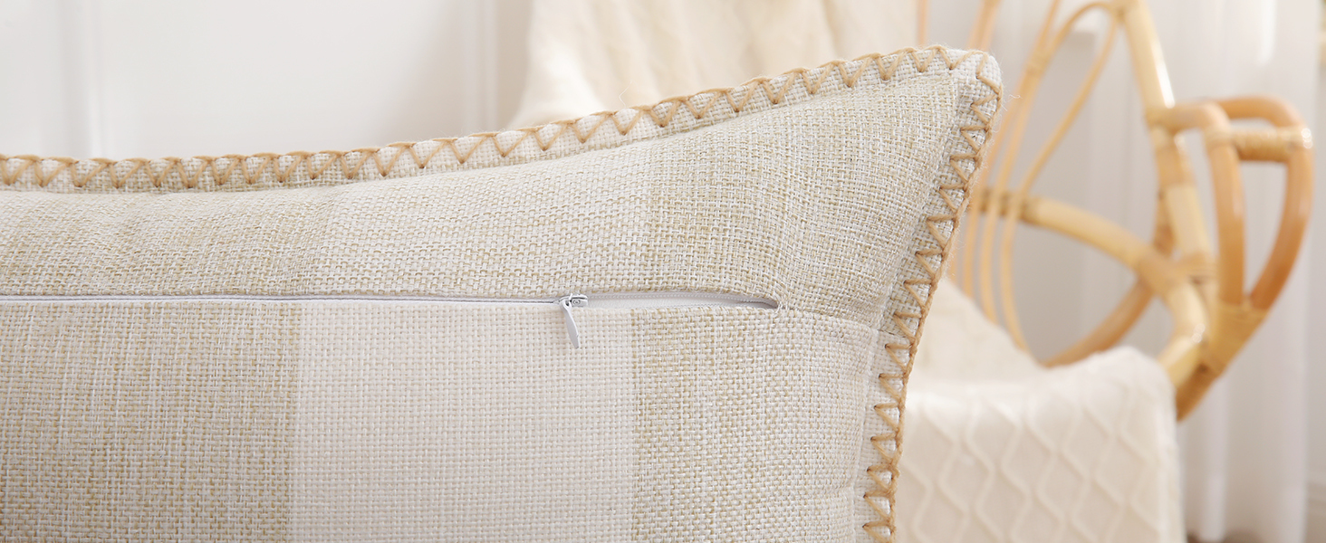 Buffalo Plaid Check Pillow Covers-Cream and White