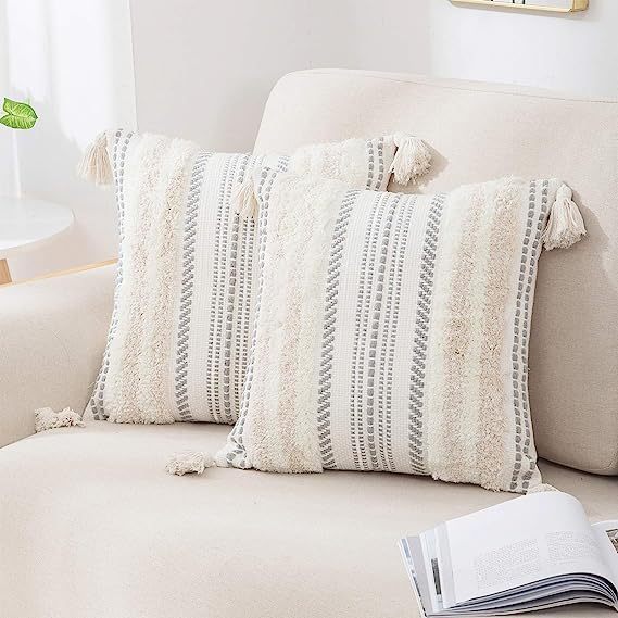 Boho tufted Pillow Covers-Beige and Cream White