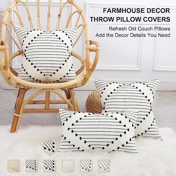 Boho Throw Pillow Covers-Black