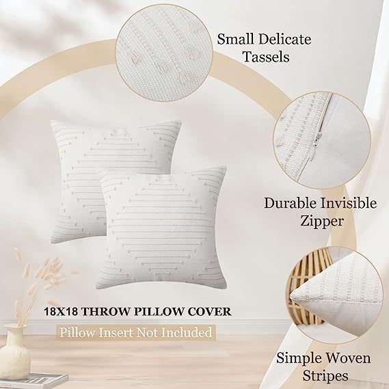 Boho Throw Pillow Covers -Beige