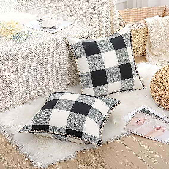 Buffalo Plaid Check Pillow Covers-Black and White