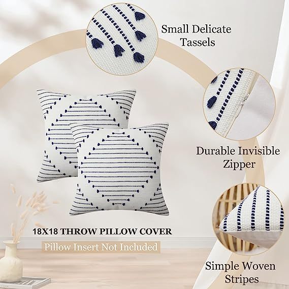 Boho Throw Pillow Covers-Navy Blue