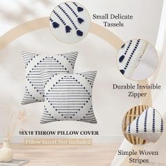 Boho Throw Pillow Covers-Navy Blue