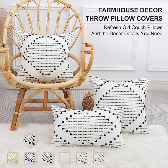 Boho Throw Pillow Covers-Navy Blue