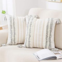 Boho tufted Pillow Covers-Light Grey and Cream White