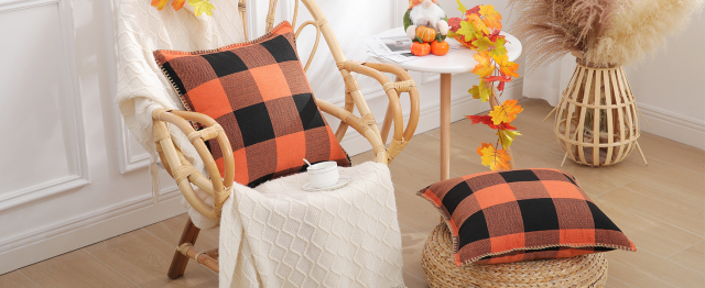 Buffalo Plaid Check Pillow Covers-Orange and Black