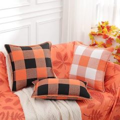 Buffalo Plaid Check Pillow Covers-Orange and Black