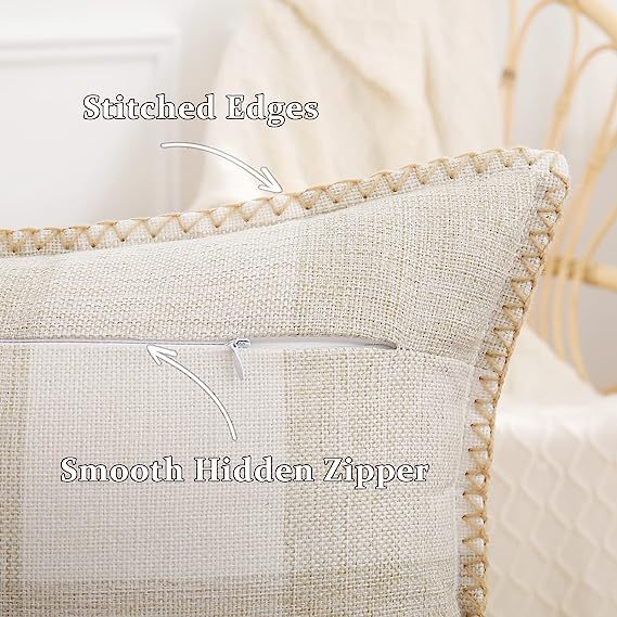 Buffalo Plaid Check Pillow Covers-Cream and White