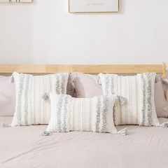 Boho tufted Pillow Covers-Light Grey and Cream White