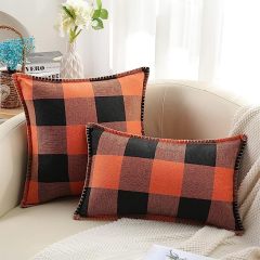 Buffalo Plaid Check Pillow Covers-Orange and Black