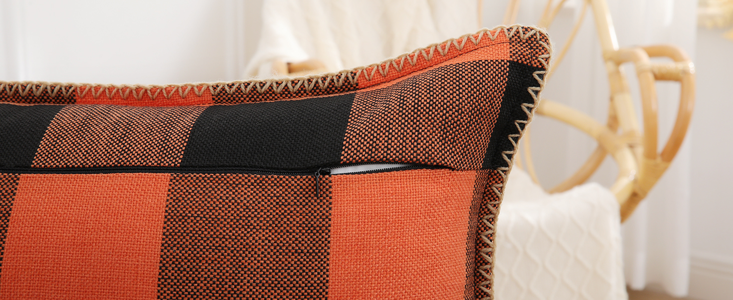 Buffalo Plaid Check Pillow Covers-Orange and Black