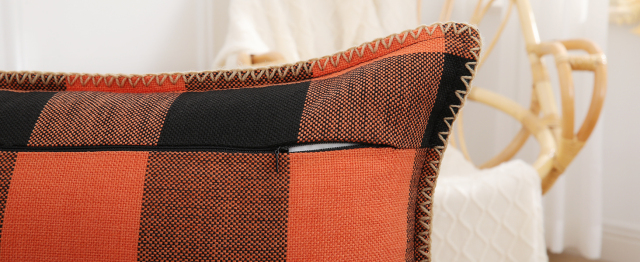 Buffalo Plaid Check Pillow Covers-Orange and Black