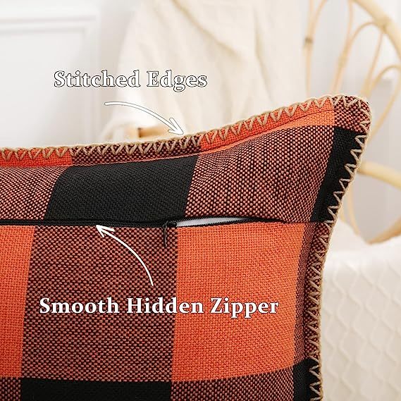 Buffalo Plaid Check Pillow Covers-Orange and Black