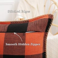 Buffalo Plaid Check Pillow Covers-Orange and Black
