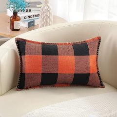 Buffalo Plaid Check Pillow Covers-Orange and Black
