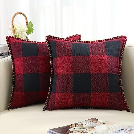 Buffalo Plaid Check Pillow Covers-Red and Black