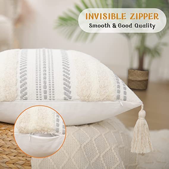 Boho tufted Pillow Covers-Beige and Cream White