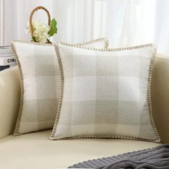 Buffalo Plaid Check Pillow Covers-Cream and White