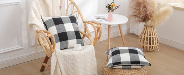Buffalo Plaid Check Pillow Covers-Black and White