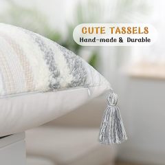 Boho tufted Pillow Covers-Light Grey and Cream White