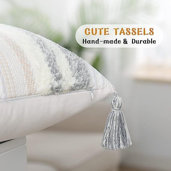 Boho tufted Pillow Covers-Light Grey and Cream White