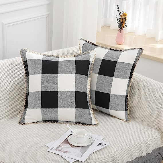Buffalo Plaid Check Pillow Covers-Black and White