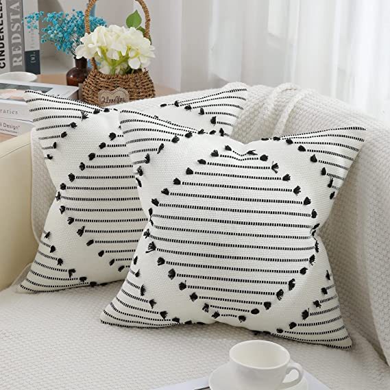 Boho Throw Pillow Covers-Black