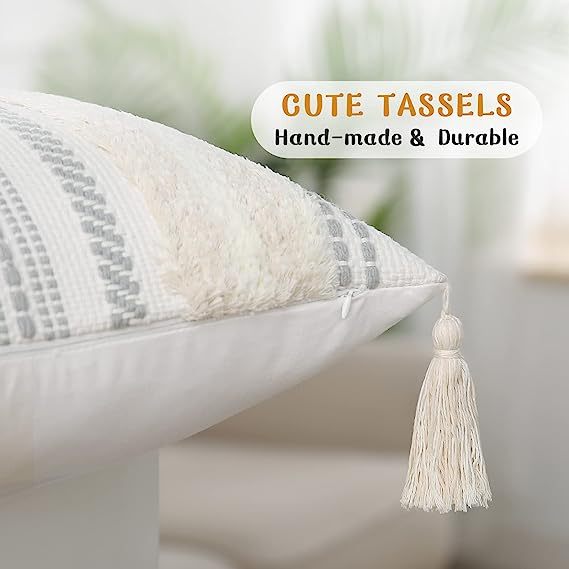 Boho tufted Pillow Covers-Beige and Cream White