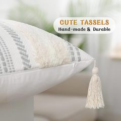 Boho tufted Pillow Covers-Beige and Cream White