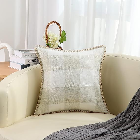Buffalo Plaid Check Pillow Covers-Cream and White