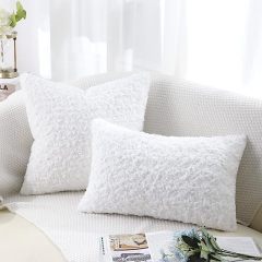 Fur Throw Pillow Covers 3D Rose Pattern-Bright White