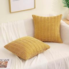 Corduroy Striped Square Pillow Covers-Mustard Yellow
