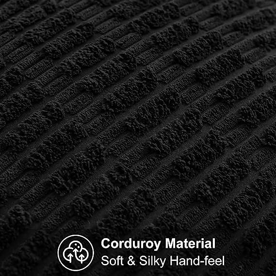 Corduroy Striped Square Pillow Covers-Black