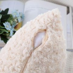 Fur Throw Pillow Covers 3D Rose Pattern-Cream Beige