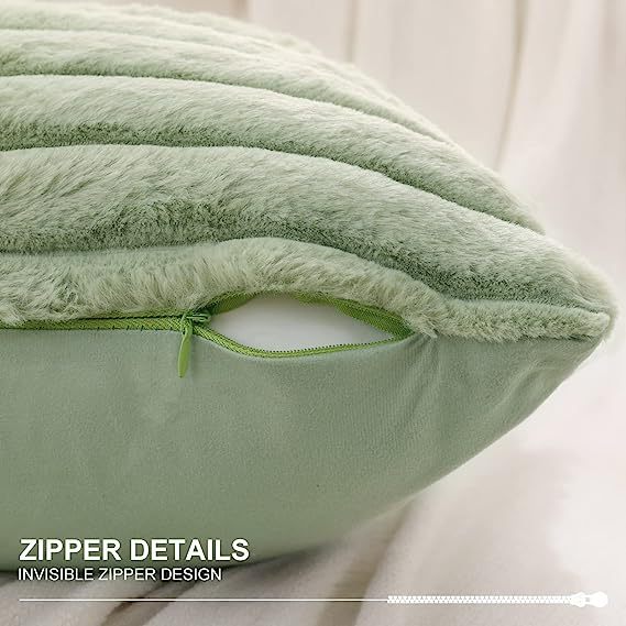 Fluffy Striped Decorative Pillow Covers-Sage Green