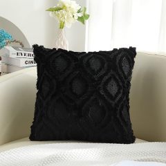 Plush Faux Wool Couch Pillow Covers-Black