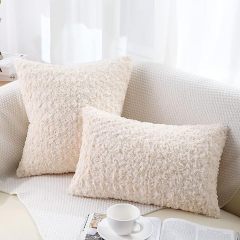 Fur Throw Pillow Covers 3D Rose Pattern-Cream Beige