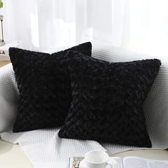 Fur Throw Pillow Covers 3D Rose Pattern-Black