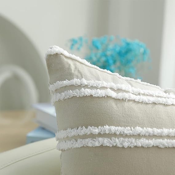 Neutral Striped Pillow Covers-Tan