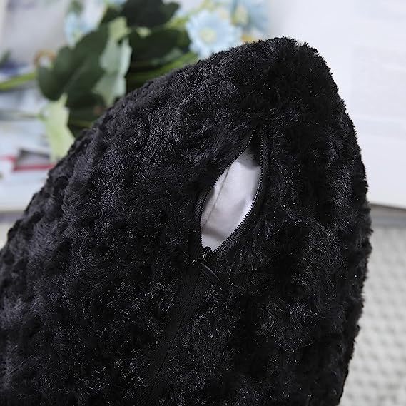 Fur Throw Pillow Covers 3D Rose Pattern-Black