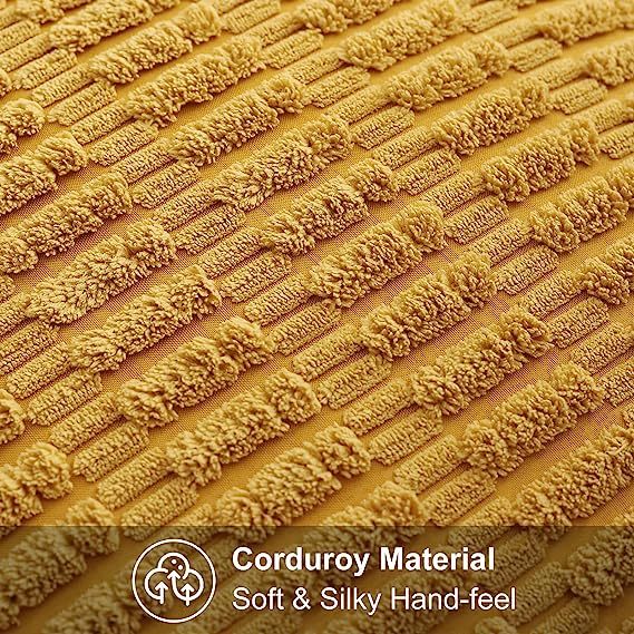 Corduroy Striped Square Pillow Covers-Mustard Yellow