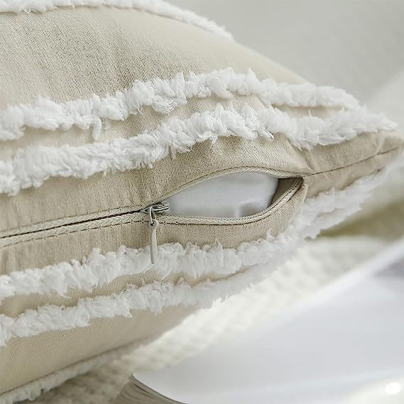 Neutral Striped Pillow Covers-Tan
