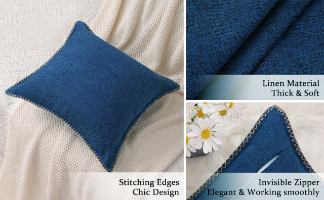 Linen Pillow Covers-Dark Blue