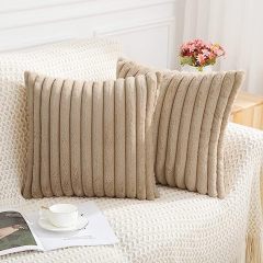 Fluffy Striped Decorative Pillow Covers-Khaki