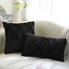 Plush Faux Wool Couch Pillow Covers-Black