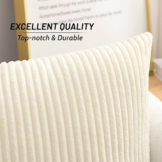 Corduroy Decorative Throw Pillow Covers-Cream White