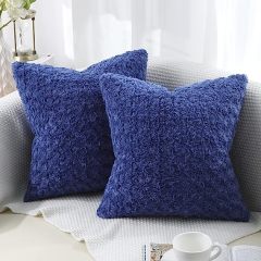 Fur Throw Pillow Covers 3D Rose Pattern-Blue